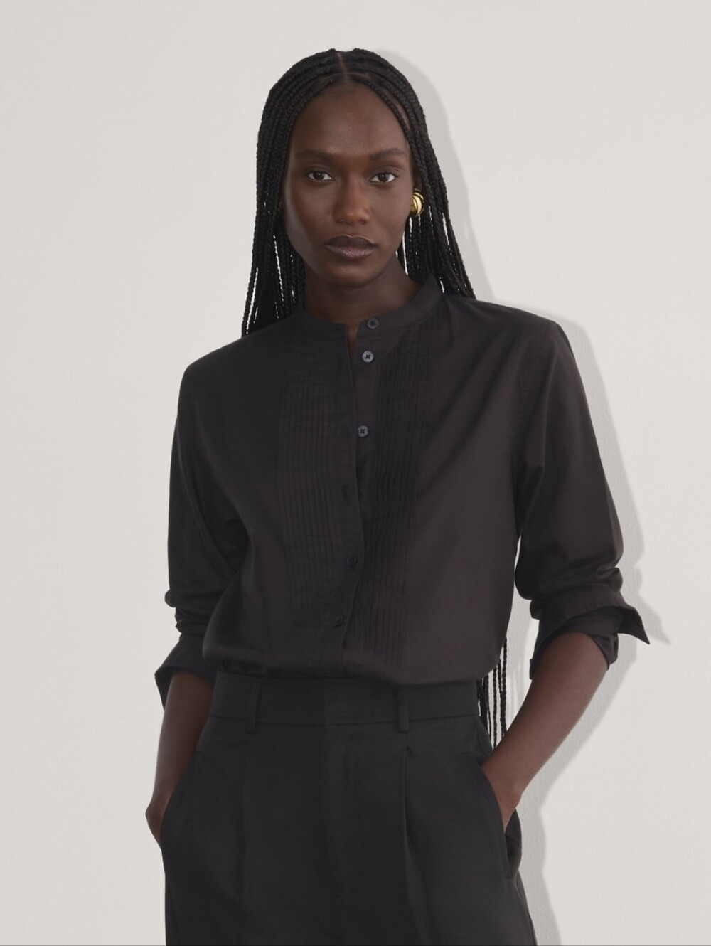 Everlane Black Pleated Tuxedo Button Down Long Sleeve Shirt - Size 00